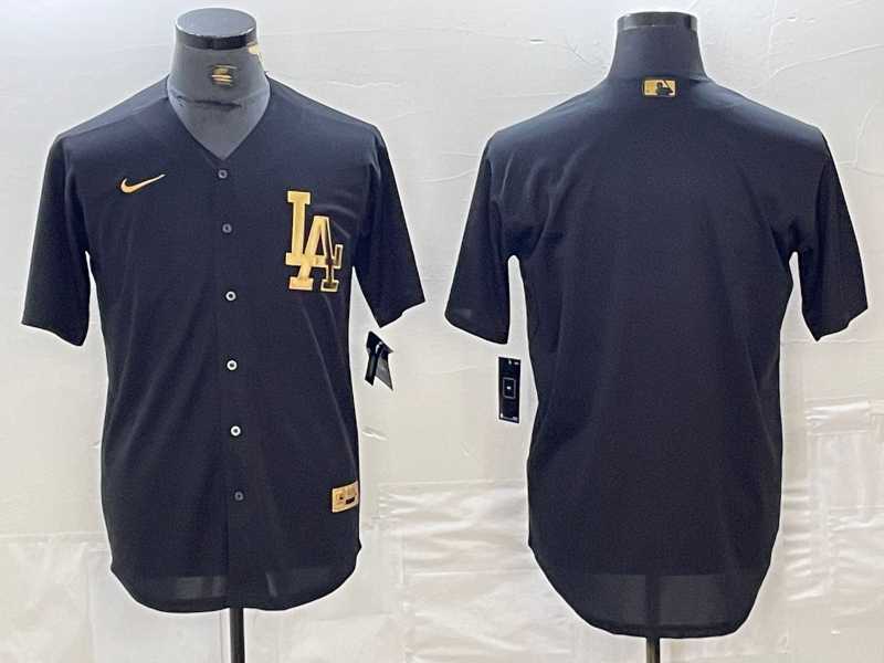 Mens Los Angeles Dodgers Blank Black Gold Cool Base Stitched Jersey
